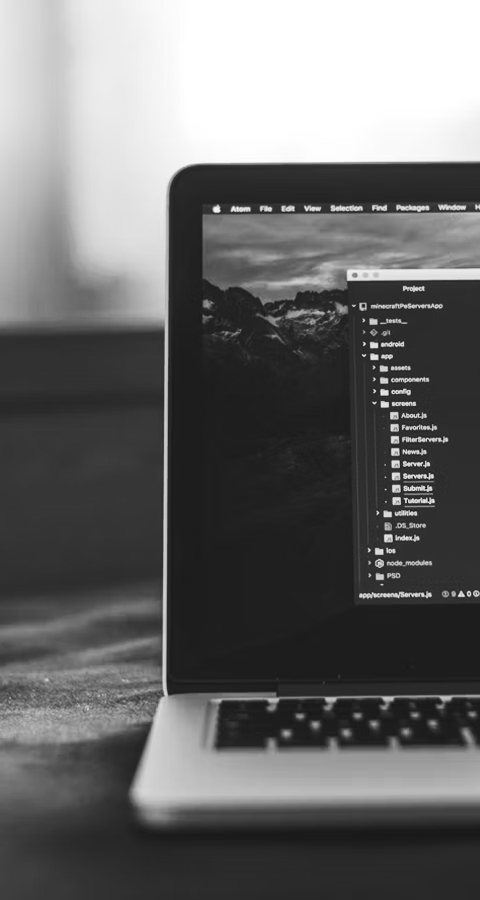 A laptop showing a code editor, representing YouR Star's app development and tech consulting